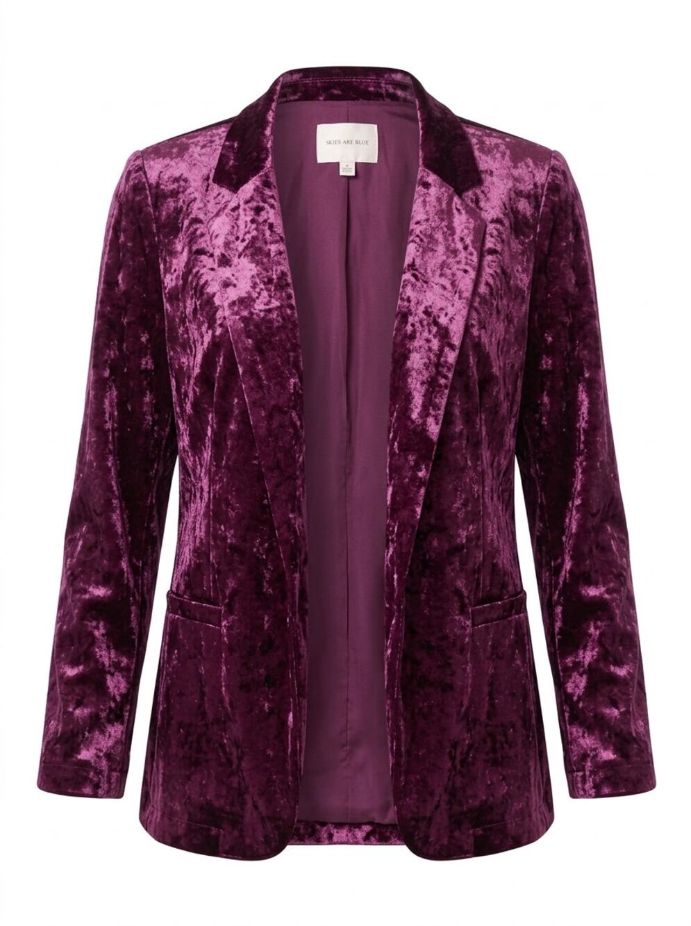 Skies Are Blue Purple Velvet Lined Collared Stretch Jacket Women Size XS